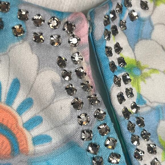Vintage 60s 70s Nardiello for Rona NY Floral Dress DeepV Rhinestones Size Small - Picture 13 of 13